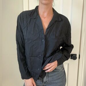 Black Button Down Silk Top